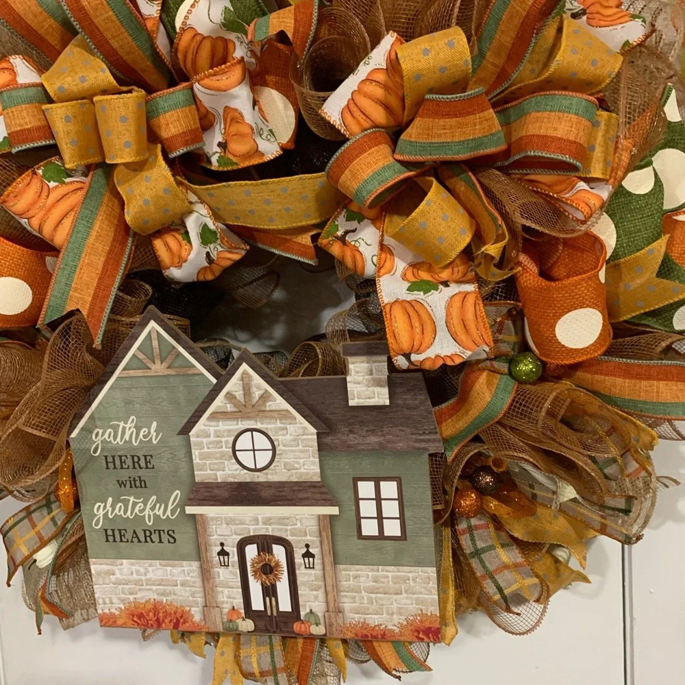 Hand Crafted Festive Wreath with Orange and Green Accents
